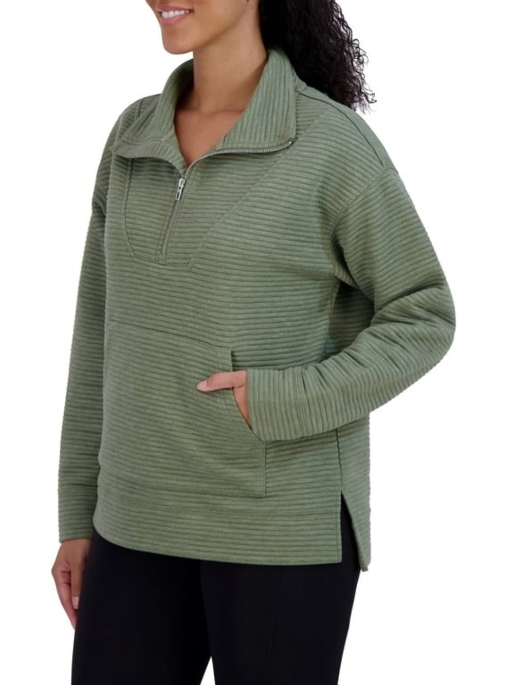 Kirkland Signature Olive Green Ribbed Quarter-Zip Pullover Size XXL